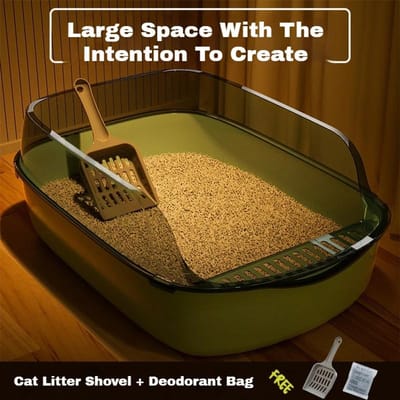 Fournitures Premium Haute Qualité Bac à Litière pour Chats Toilettes pour Chats Grande Capacité Bac à Litière Ouvert pour Chats Plastique Anti-Éclaboussures Toilettes pour Chats Bassin de Nettoyage Bain vert