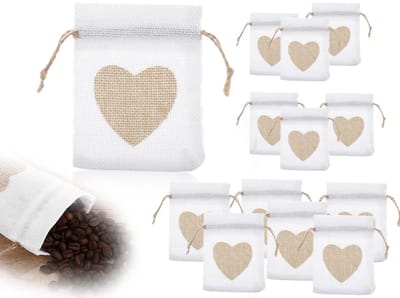 Dailygoods- Jute Zakjes 12 Stuks - Herbruikbare Zakjes - Kleine Stoffen Zakjes - Cadeauzakjes - Linnen Zakjes met Koord - Voor Feest en Bruiloft
