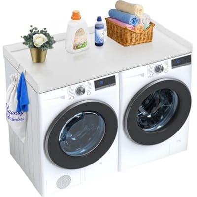 VEVOR Wasmachine- en drogerblad, 1370 x 700 x 69 mm, houten blad, waterbestendige wasmachinehoes met antislippads, voor opbergruimte in de wasruimte, wit