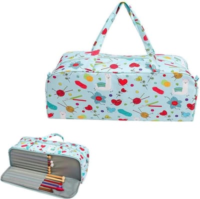 KZQ Geweven tas - Organizer voor brei- en naaibenodigdheden - Met handige tussenschotten - Lichtgewicht en grote inhoud - Accessoires niet inbegrepen - Geschikt voor extra lange breinaalden en haaknaalden - 35.6 x 14 x 30 cm-Blauw
