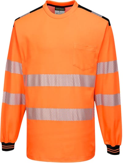 Portwest PW3 Hi-Vis T-shirt met lange mouw T185 - Oranje/Zwart - 5XL