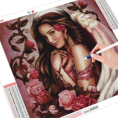 Diamantborduurwerk Portret 5D Doe-het-zelf Diamantschilderij Bloemen Volledig Rond Meisje 30x30CM black