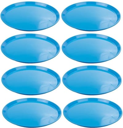 Set van 4x stuks blauw rond dienblad van kunststof 34 cm - Serveren - Serveerblad