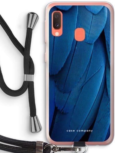 Case Company® - Hoesje met koord geschikt voor Samsung Galaxy A20e hoesje met Koord - Pauw - Telefoonhoesje met Zwart Koord - Bescherming aan alle Kanten en Over de Schermrand