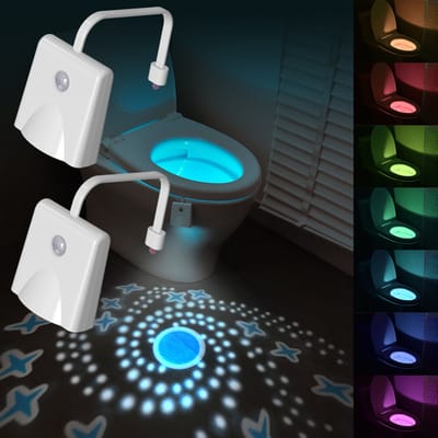 SHENZHITECH Toilet-nachtverlichting, LED-projectielamp, bewegingsgeactiveerd licht, 10 kleuren waterdicht verlicht nachtlampje voor badkamerdecoratie