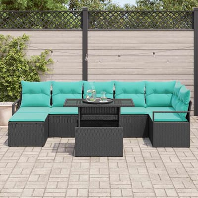 vidaXL - Tuinbank - Set - 8 - st - Zwart - en - Blauw - poly - rattan