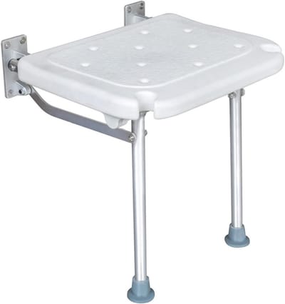 Opvouwbare Douchebank - Badkamer Kruk - Veilig Douchen - Wandmontage Ruimtebesparend - 40 x 32 x 42 cm - Wit Zilver