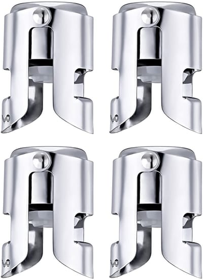 4-stuks lekvrije champagneflesstoppers - herbruikbare wijnflesstoppers - lekvrije prosecco- en mousserende wijnflesstoppers - geschikt voor de meeste soorten champagne, mousserende wijnflessen, prosecco, cava -zilver - 4*4*5.5cm