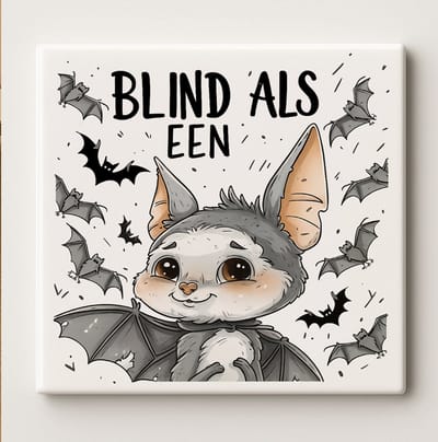 Blind Als Een Vleermuis Grappige Keramische Tegel 15x15 cm – Schattige Vleermuis Illustratie Wanddecoratie