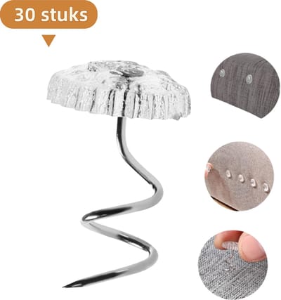 Verpakking van 30 stuks - Tapijtnagels - Roestvrijstalen spiraalnagels - Bevestigingsmiddelen voor bankkussens en dekens - Antislip en anti-verplaatsbare spiraalnagels - Transparant