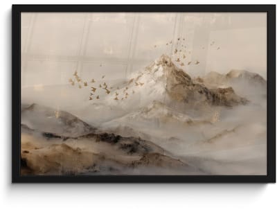 Poster in lijst - Fotolijst 60x40 cm - Posters - Berglandschap - Mist - Penseelstreken - Posterlijst zwart - Decoratie - Wanddecoratie woonkamer - Muurdecoratie slaapkamer