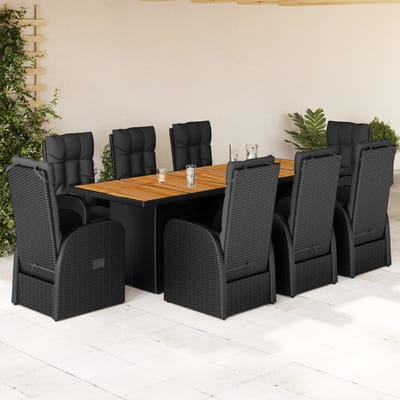 vidaXL 9-delige Tuinset poly rattan zwart