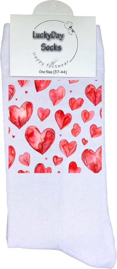 Hartjes - Opkikker - Grappige sokken - Valentijn cadeau - Verjaardag cadeau - Sint cadeau - Leuke sokken - Vrolijke sokken - Cadeautje - Grappig cadeau - Liefde - Trouw cadeau - Kerstcadeau - Vaderdag - Moederdag - Socks maken Happy - 37-44