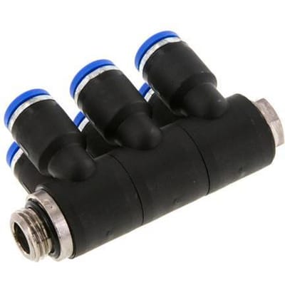 8mm x G1/4'' 6-way Manifold Messing/PA 66 Insteekfitting Buitendraad Draaibaar NBR