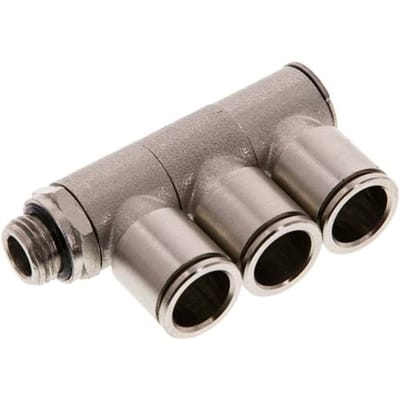 12mm x G1/4'' 3-way Manifold Messing Insteekfitting Buitendraad Draaibaar NBR