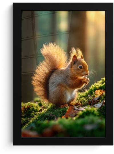 Poster in lijst - Fotolijst 20x30 cm - Posters - Eekhoorn - Nootje - Gras - Posterlijst zwart - Decoratie - Wanddecoratie woonkamer - Muurdecoratie slaapkamer