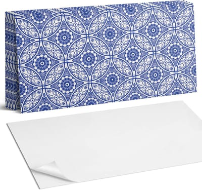 Coloray Plaktegels - Bloemenmotiefpatroon Wandtegel Zelfklevend - 60 cm x 30 cm - Blauw Plaktegels - 6 stuks - Rechthoek PVC Tegels - Plaktegels Keuken - Zelfklevende Vloertegels Badkamer - Vinyltegels Vloer Zelfklevend - Zelfklevende Wandtegels