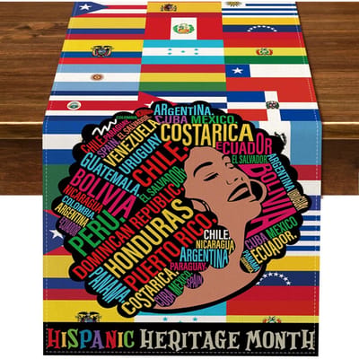 Hispanic Heritage Month Tafelkleed Feestdecoratie 21 Spaanssprekende Landen Cultuur Tafelkleed voor Keuken Eetkamer Decor 150x33cm