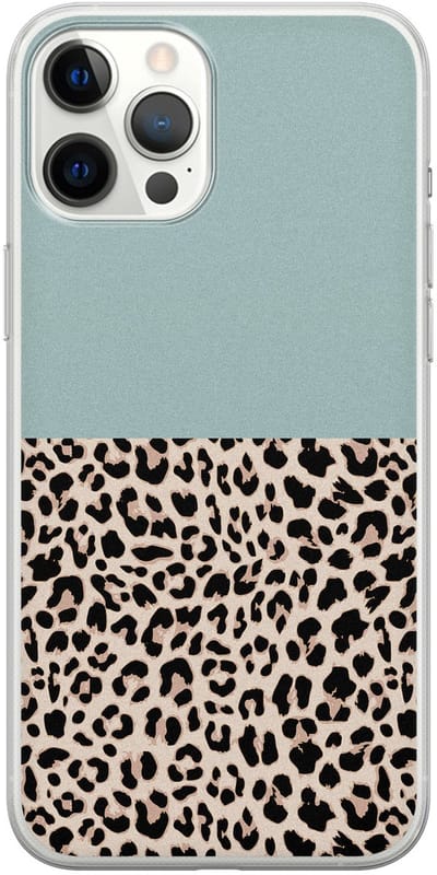 Leuke Telefoonhoesjes - Hoesje geschikt voor iPhone 12 Pro Max - Luipaard mint - Soft case - TPU - Luipaardprint - Blauw