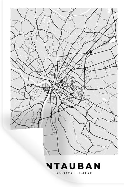 Muurstickers - Sticker Folie - Frankrijk - Montauban - Stadskaart - Plattegrond - Kaart - 20x30 cm - Plakfolie - Muurstickers Kinderkamer - Zelfklevend Behang - Zelfklevend behangpapier - Stickerfolie