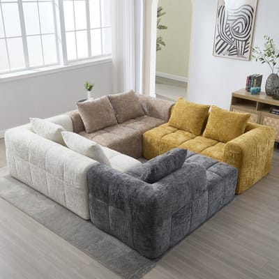MODENUIT Hoekbank 250 x 158 cm - Met Chaise Longue, Zijvakken En 3 Kussens - Voor Woonkamer - Chenille Khaki