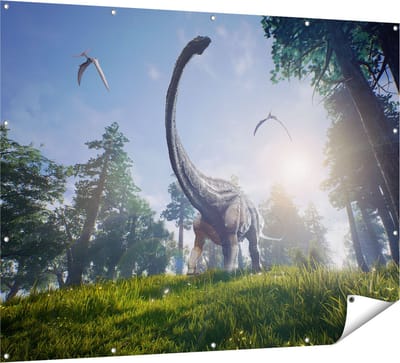 Gards Tuinposter Diplodocus Dinosauri�r in het Bos - 160x120 cm - Tuindoek - Tuindecoratie - Wanddecoratie buiten - Tuinschilderij