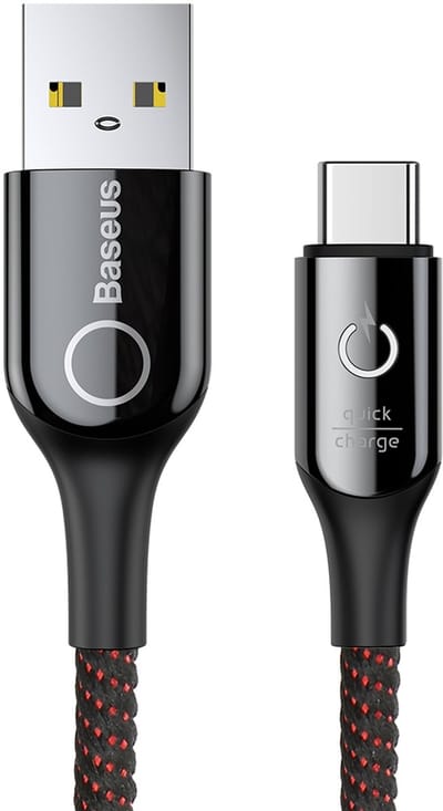 Baseus - Smart Power Off 3A USB C LED Laad-en Datakabel