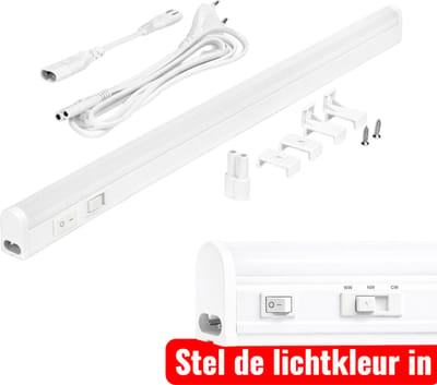 LED montagebalk 60cm wit 10W CCT 3000K 4000K 6500K met schakelaar | Geen fitting | Warm Wit-Koel Wit-Daglicht | 10 watt | 25.000 Branduren