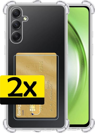 Hoesje - 2 Stuks - Geschikt voor Samsung Galaxy A54 - Met Pashouder en Kaarthouder - Telefoon Hoes Shockproof - Siliconen Case - Back Cover - Shock Proof - Pasjes Houder - Telefoonhoesjes - Transparant