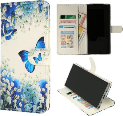 Cityhoesje- Bookcase Geschikt voor Samsung S23 Ultra-Print Vlinder Blauw – incl. Pasjeshouder
