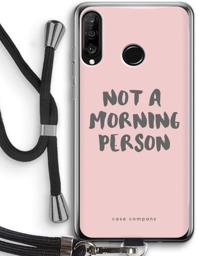Case Company® - Hoesje met koord geschikt voor Huawei P30 Lite hoesje met Koord - Morning person - Telefoonhoesje met Zwart Koord - Bescherming aan alle Kanten en Over de Schermrand