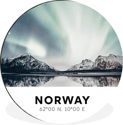 WallCircle - Wandcirkel - Muurcirkel - Noorwegen - Gletsjers - Noorderlicht - Aluminium - Dibond - 30x30 cm - Binnen en Buiten