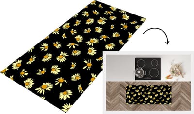 Keukenloper - Loper keuken - Madelief - Zwart - Patroon - 120x50 cm - Keukenloper vinyl