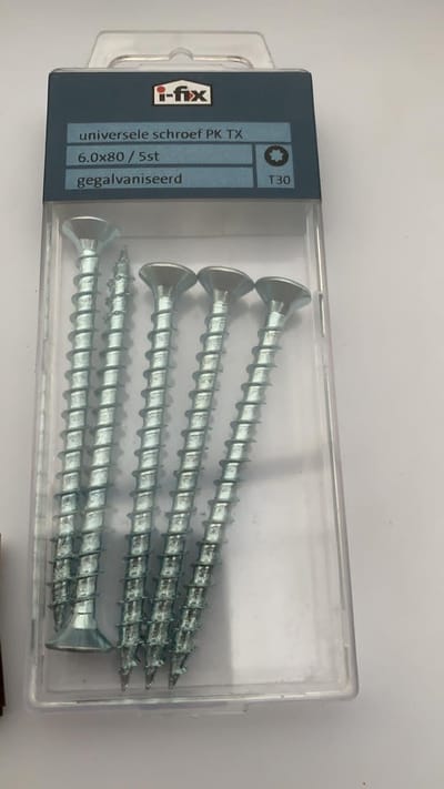 Houtschroef. 6.0 x 80mm. lang. Platkop-Torx-T-30. 5 stuks Spaanplaatschroef. gegalvaniseerd. Ifix.