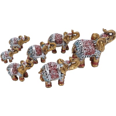 7 Pièces Mignonne Statue d'Éléphant en Résine Décor Ornement Vif Artisanat Cadeau pour Décoration de Table à la Maison brown