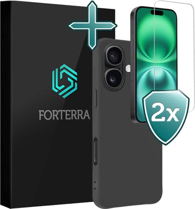 Hoesje Met 2x Screenprotector - Geschikt voor Apple iPhone 16 - Sterk & Shockproof - Telefoon Hoes - Back Cover - Siliconen Case - Zwart