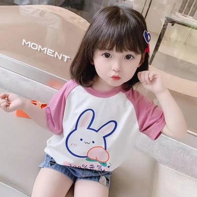 T-shirt à manches courtes pour filles, haut d'été à manches mi-longues de style étranger, couleur contrastée 130 blanc