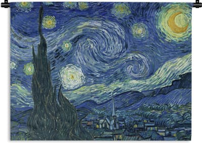 Wandkleed - Wanddoek - Sterrennacht - Schilderij - Oude meesters - Vincent van Gogh - 120x90 cm - Wandtapijt