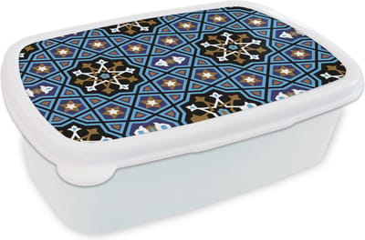 Broodtrommel Wit - Lunchbox - Brooddoos - Mozaïek - Azië - Patronen - 18x12x6 cm - Volwassenen