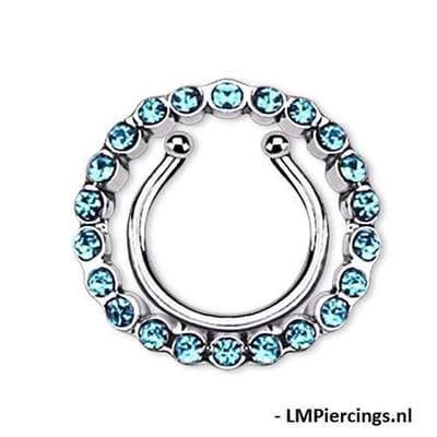 Fake tepelpiercing Gem clip aqua - LMPiercings