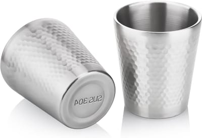 Set van 2 roestvrijstalen bekers, 10oz/300ml, met stippenstructuur, stapelbaar en hittebestendig voor koude dranken