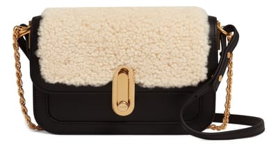Ted Baker Leren schoudertas Sherlin Twist Lock Detail Shearling Shoulder Bag Black zwart