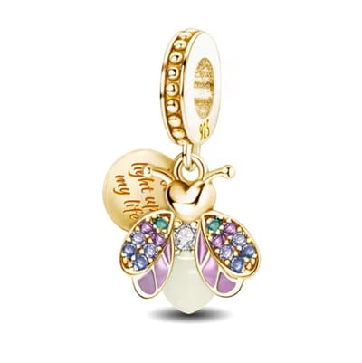 Fler® | Bedel | Past op populaire bedelarmbanden (standaard - 3mm) | Goud Glow-in-the-dark Firefly (vuurvliegje) | Hangbedel Charm | 925 sterling zilver | Armband Kraal | Valentijnsdag Cadeau | Sinterklaas kado | Kerstcadeau | Verjaardagsgeschenk