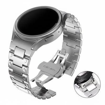 Luxe bandje - geschikt voor Samsung Galaxy Watch 7 (40 & 44mm) / Watch 6 (Classic) / Watch 5 (Pro) / Watch 4 (Classic) / Watch FE - stalen schakelbandje met vlindersluiting - zilver