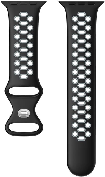Sportief Horlogebandje voor "Heren" Apple Watch Series 1/2/3 in 42 mm & Series 4/5/6/SE in 44 mm & Series 7/8/9 in 45 mm & Serie 10 in 46mm & Ultra 1 en 2 in 49mm - Zwart Grijs Rubber