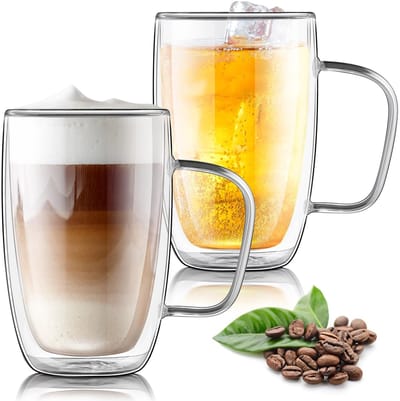 Grote doorzichtige 500 ml dubbelwandige glazen koffie latte cappuccino theemokken, 2-laags geïsoleerde beker voor warme koude dranken, thermische drinkglazen met handvat voor glühwein, bier