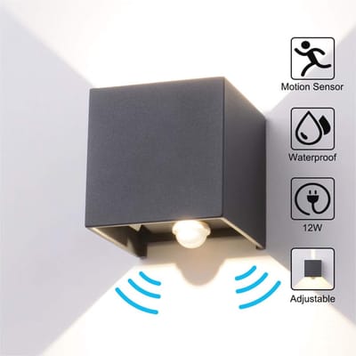 Waterdichte LED Wandlamp met Bewegingsmelder voor Buiten en Binnen - 12W Verstelbaar Licht