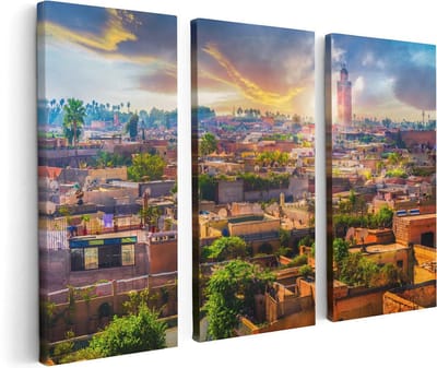 Artaza Canvas Schilderij Drieluik Medina van Marrakesh in Marokko - 120x80 - Foto Op Canvas - Canvas Print