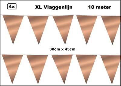 40 meter XL Vlaggenlijn metallic rose goud 30cm x 45cm – 4x vlaggenlijn rosegoud 10 meter - Giga vlaglijn themafeest party festival