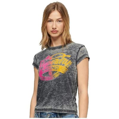 Superdry - Fade Rock T-shirt met print en kapmouwtjes - Dames - T-shirts